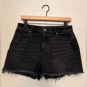 Black Denim Frayed Hem Women Shorts